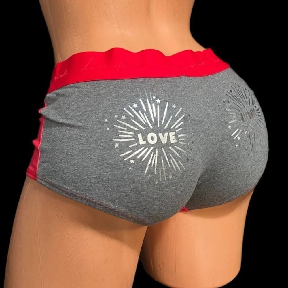 Victorias Secret Pink Soft Cotton Boyshort panty Love pink on back Gray / red M
